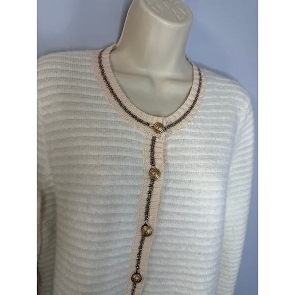 L’AGENCE Archer Cardigan Sweater Ivory Striped Gold Button Women's M - Picture 3 of 14